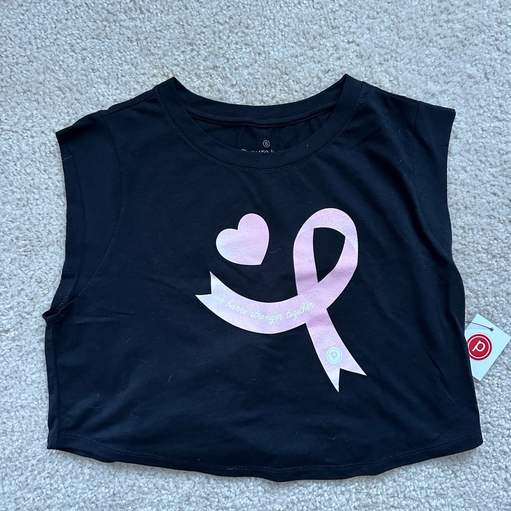 nwt pure barre black cropped breast cancer awareness tank ribbon small medium
